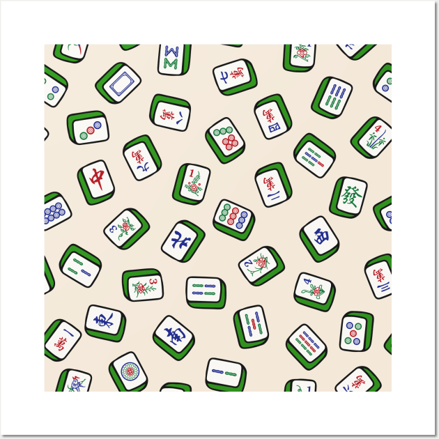 Scattered Mahjong Game Tiles in Ivory Cream Background. It's Mahjong Time! Wall Art by Teeworthy Designs